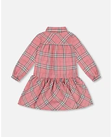 Deux par Big Girls Flannel Shirt Dress With Frill Pink Plaid