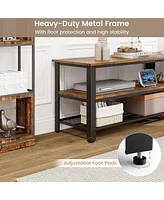 Gymax 3-Tier Industrial Tv Stand Entertainment Center Console Metal Frame Rustic Brown