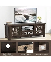 Gymax 55'' Retro Tv Stand Media Entertainment Center w/ Mirror Doors & Drawer Brown