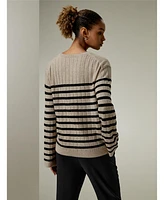 Drop-Shoulder Striped Cashmere Sweater for Women