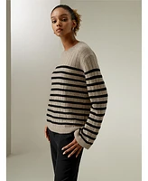 Drop-Shoulder Striped Cashmere Sweater for Women