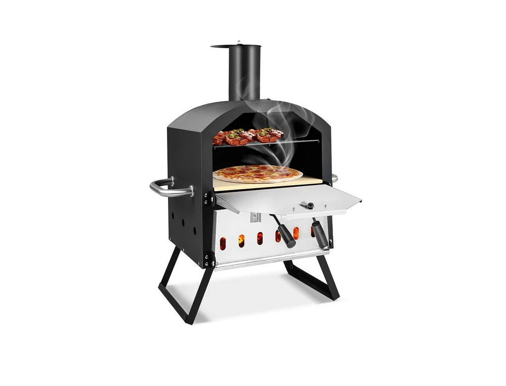 Slickblue Outdoor Pizza Oven with Anti-scalding Handles and Foldable Legs-Black