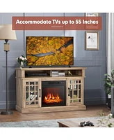 Gymax 48'' Tv Stand Console Cabinet w/ Fireplace Entertainment Center For Living Room Natural
