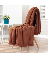 Chanasya Premium Cable Knit Throw Blanket - Soft and Cozy with Plush Sherpa Side 50" x 65” Red