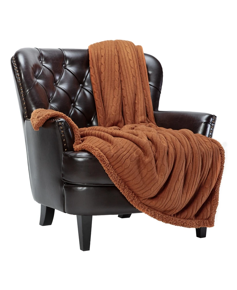 Chanasya Premium Cable Knit Throw Blanket - Soft and Cozy with Plush Sherpa Side 50" x 65” Red