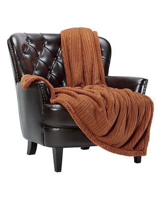 Chanasya Premium Cable Knit Throw Blanket - Soft and Cozy with Plush Sherpa Side 50" x 65” Red