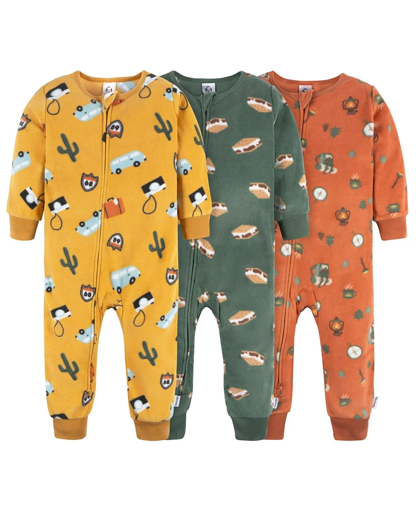 Gerber Toddler Boys' Footless Fleece Pajamas, 3-Pack