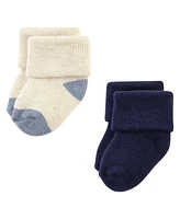 Hudson Baby Boys Cotton Rich Newborn and Terry Socks, Navy Taupe, 6-12 Months