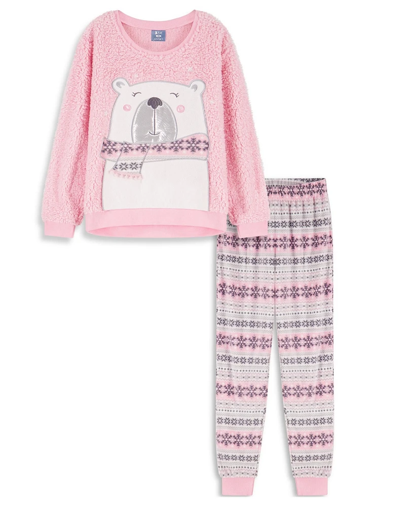 Max and Olivia Girls Sherpa Top with Jogger Pant Pajama 2pc Set