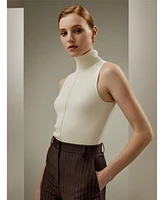 Silk Knitted Turtleneck Sleeveless Top for Women