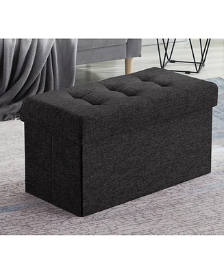 Ornavo Home Collapsible Tufted Linen Bench Storage Ottoman