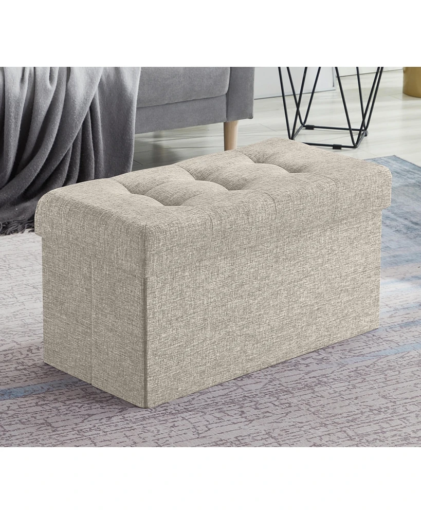 Ornavo Home Collapsible Tufted Linen Bench Storage Ottoman