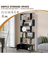 Costway 6-Tier S-Shaped Bookcase Storage Rack Bookshelf with Cabinet Anti-toppling Devices