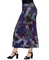 24seven Comfort Apparel Women's Paisley Print Elastic Waist A Line Maxi Skirt