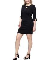 24seven Comfort Apparel Women's Keyhole Three Quarter Sleeve Mini Dress