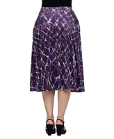 24seven Comfort Apparel Women's Purple Print Elastic Waist Pocket Midi Skirt