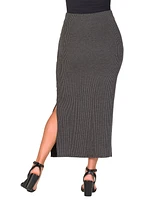 24seven Comfort Apparel Women's Ribbed Knit Side Slit Elastic Waist Maxi Skirt