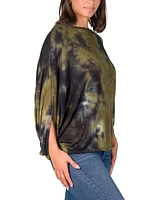 24seven Comfort Apparel Women's Green Tie Dye Batwing Sleeve Relaxed Fit Top