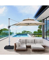 Boyel Living 10 ft. Aluminum and Steel Cantilever Outdoor Patio Umbrella Tan with Base