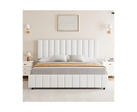 gaomon Queen Linen Upholstered Platform Bed Frame with 4 Storage Drawers, Adjustable Headboard, Wooden Slats Support, No Box Spring Needed, Grey