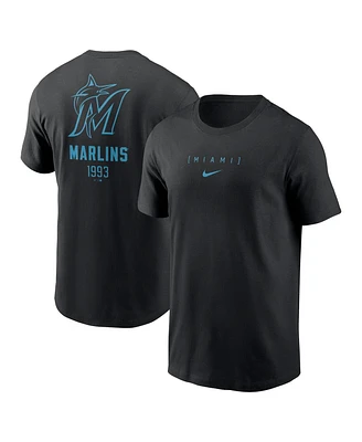 Nike Men's Black Miami Marlins Large Logo Back Stack T-Shirt