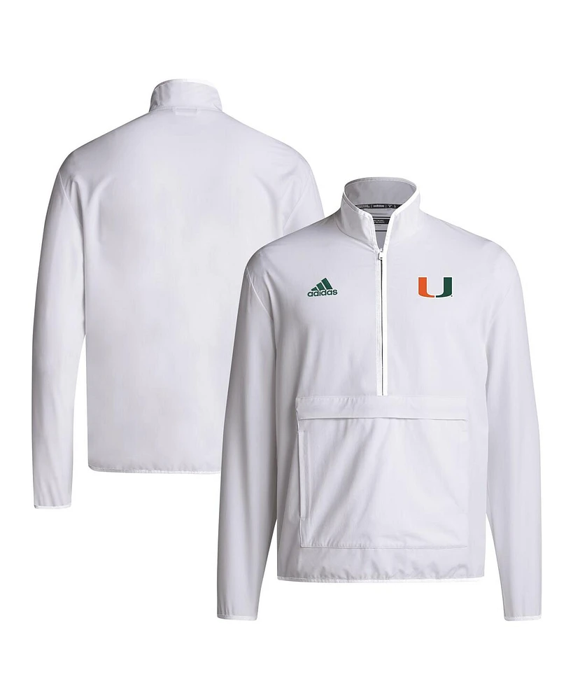Adidas Men's White Miami Hurricanes Coaches Sideline Half-Zip Jacket