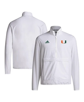 Adidas Men's White Miami Hurricanes Coaches Sideline Half-Zip Jacket
