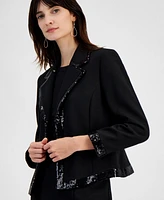 Kasper Women's Sequin Tipped Open-Front Blazer, Regular and Petite Sizes