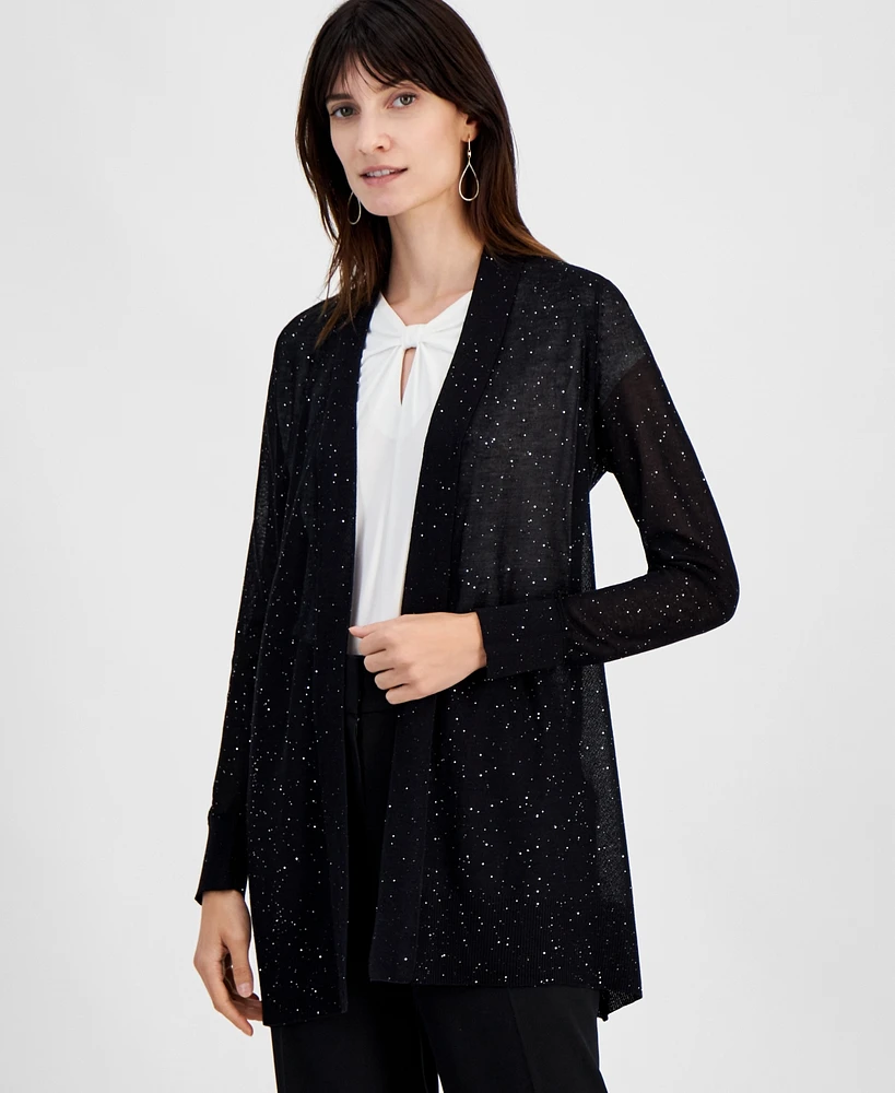 Kasper Women's Sequinned Open-Front Semi-Sheer Cardigan