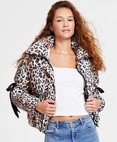 Madden Girl Juniors' Animal-Print Bow-Trim Puffer Jacket