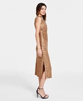 Anne Klein Women's Mock Neck Sequin Midi Dress