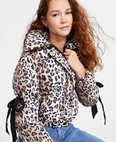 Madden Girl Juniors' Animal-Print Bow-Trim Puffer Jacket