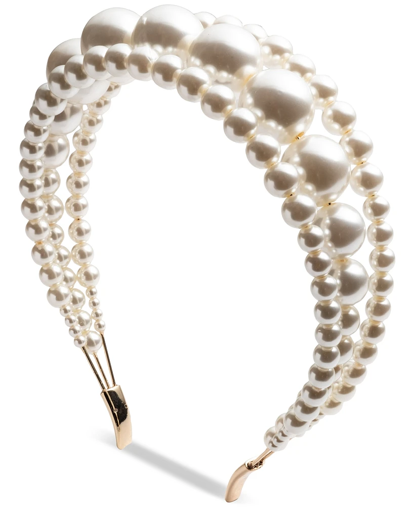 Emily in Paris Gold-Tone Imitation Pearl Triple-Row Headband