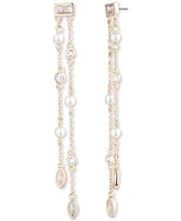 Emily in Paris Gold-Tone Cubic Zirconia & Imitation Pearl Double-Row Linear Drop Earrings