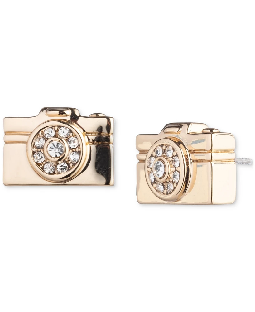 Emily in Paris Gold-Tone Pave Camera Stud Earrings