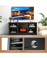 Gymax 58'' Tv Stand with 18'' Electric Fireplace Heater 3-Adjustable Shelves for 65'' Tv