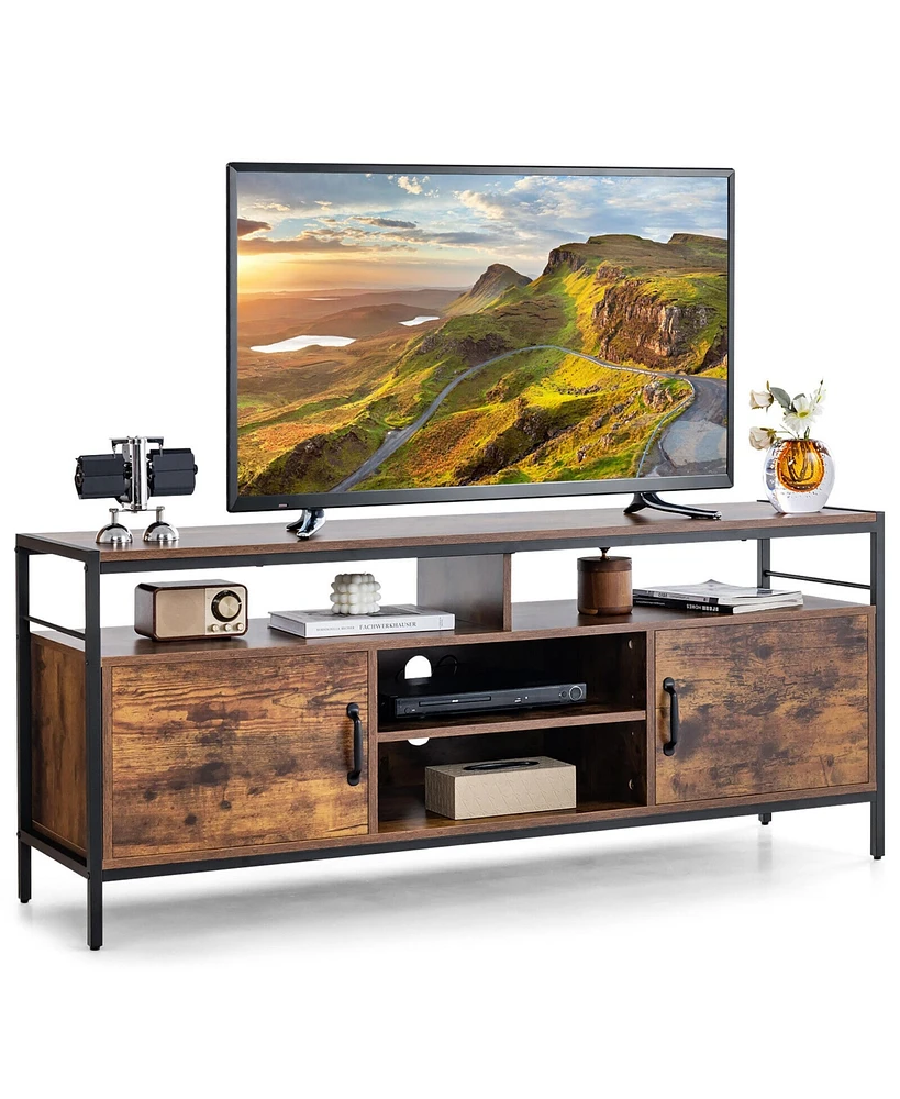 Gymax Industrial Tv Stand for TVs up to 65'' Media Center w/ Cabinets & Adjustable Shelf