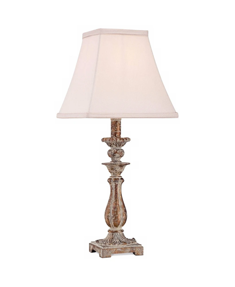 Regency Hill Alicia Cottage Traditional Rustic Small Accent Table Lamp 18" High Distressed Antique Gold Off White Fabric Square Shade Decor for Bedroo