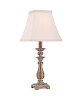 Regency Hill Alicia Cottage Traditional Rustic Small Accent Table Lamp 18" High Distressed Antique Gold Off White Fabric Square Shade Decor for Bedroo