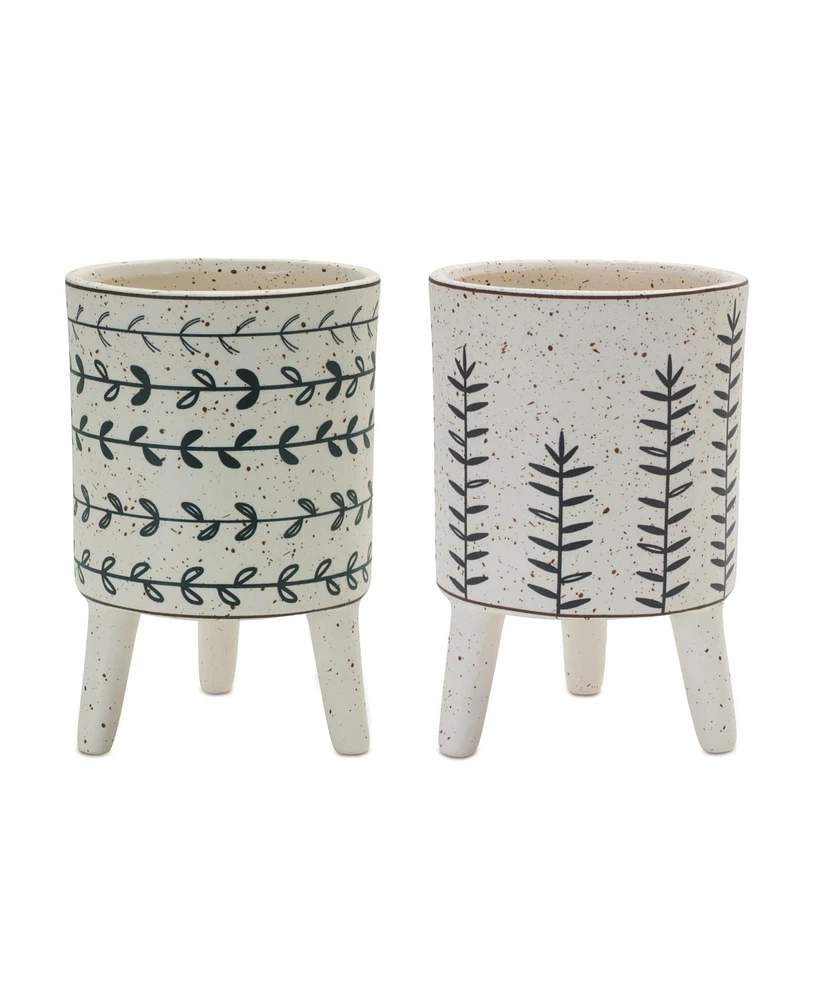 Slickblue Set of 2 Footed Foliage Print Planters