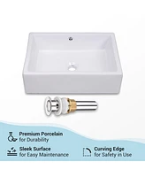 Yescom Aquaterior 20"x 14"x6" Rectangle Porcelain Vessel Sink w/ Overflow and Pop Up Drain Bathroom