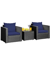 Skonyon 3 Pieces Patio Wicker Conversation Set with Cushion