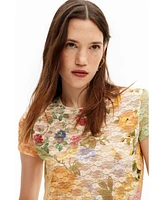 Desigual Women's Lace T-shirt with floral pattern