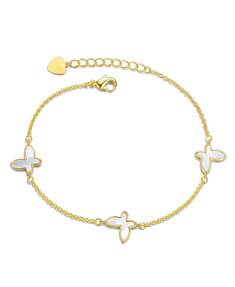 GiGiGirl Kids 14k Gold Plated Mother of Pearl Triple Charm Butterfly Bracelet