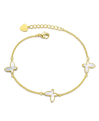 GiGiGirl Kids 14k Gold Plated Mother of Pearl Triple Charm Butterfly Bracelet