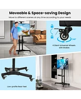 Gymax Mobile Tv Stand for 32''-75'' Lcd Led Flat Screen TVs up to 110 lbs w/ Top Tray