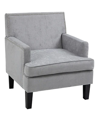 Homcom Modern Accent Chair Velvet Armchair, Light Gray