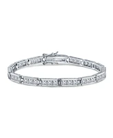 Bling Jewelry Cubic Zirconia Formal Past Present Future Princess Cut Square Cz Tennis Bracelet For Women Prom Sterling Silver