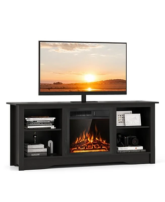 Gymax Fireplace Tv Stand for 65'' Flat Screen Tv w/ 18'' Electric Fireplace Heater