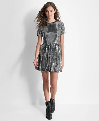 Dkny Women's Sequin Bubble Skirt Mini Dress